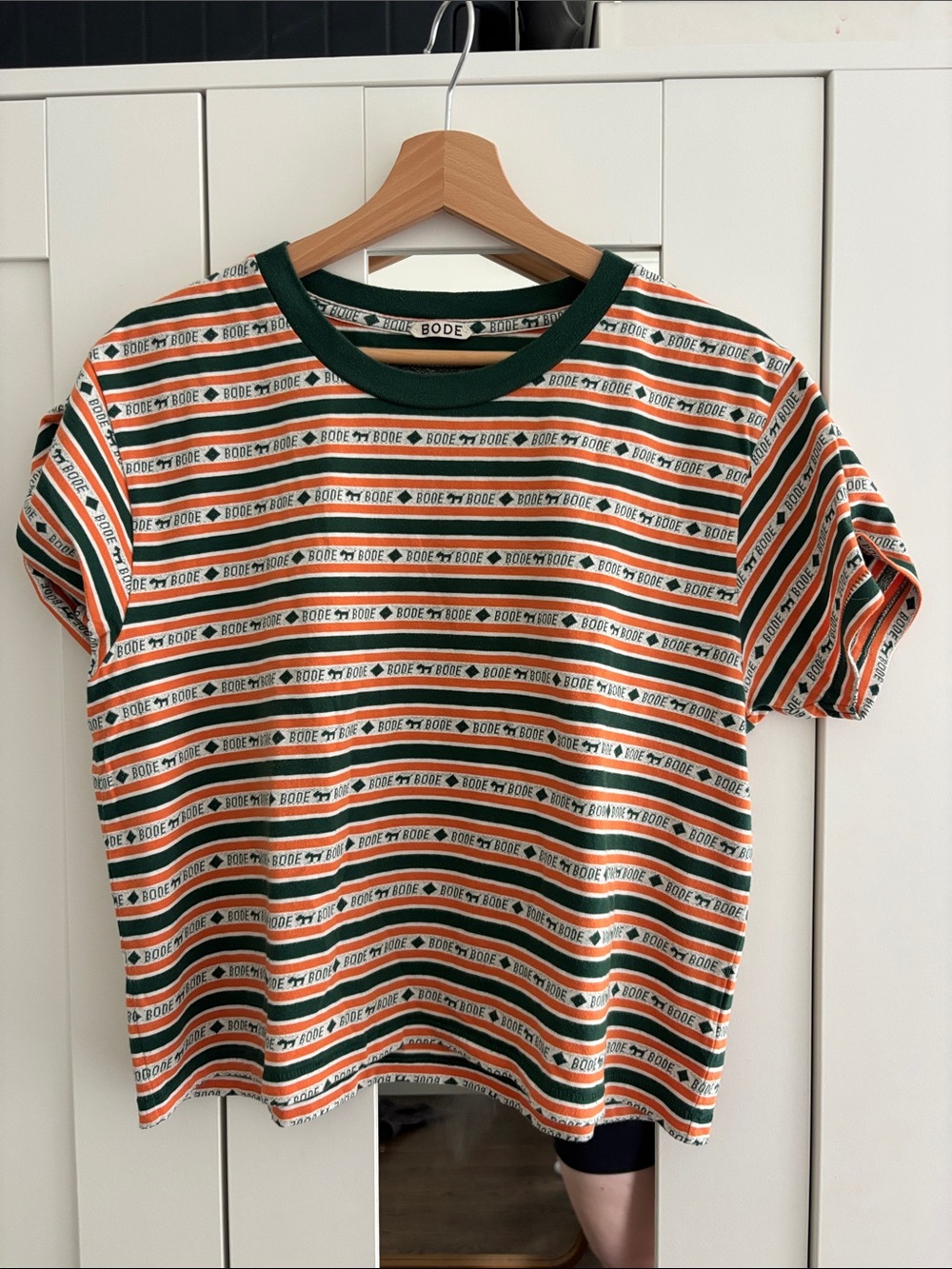 BODE Striped Short-Sleeve Tee in Green, Orange & Cream